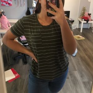 Olive green and white striped shirt